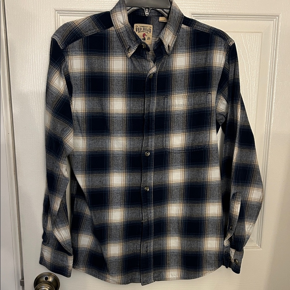 RedHead Men's Navy and White Plaid Shirt